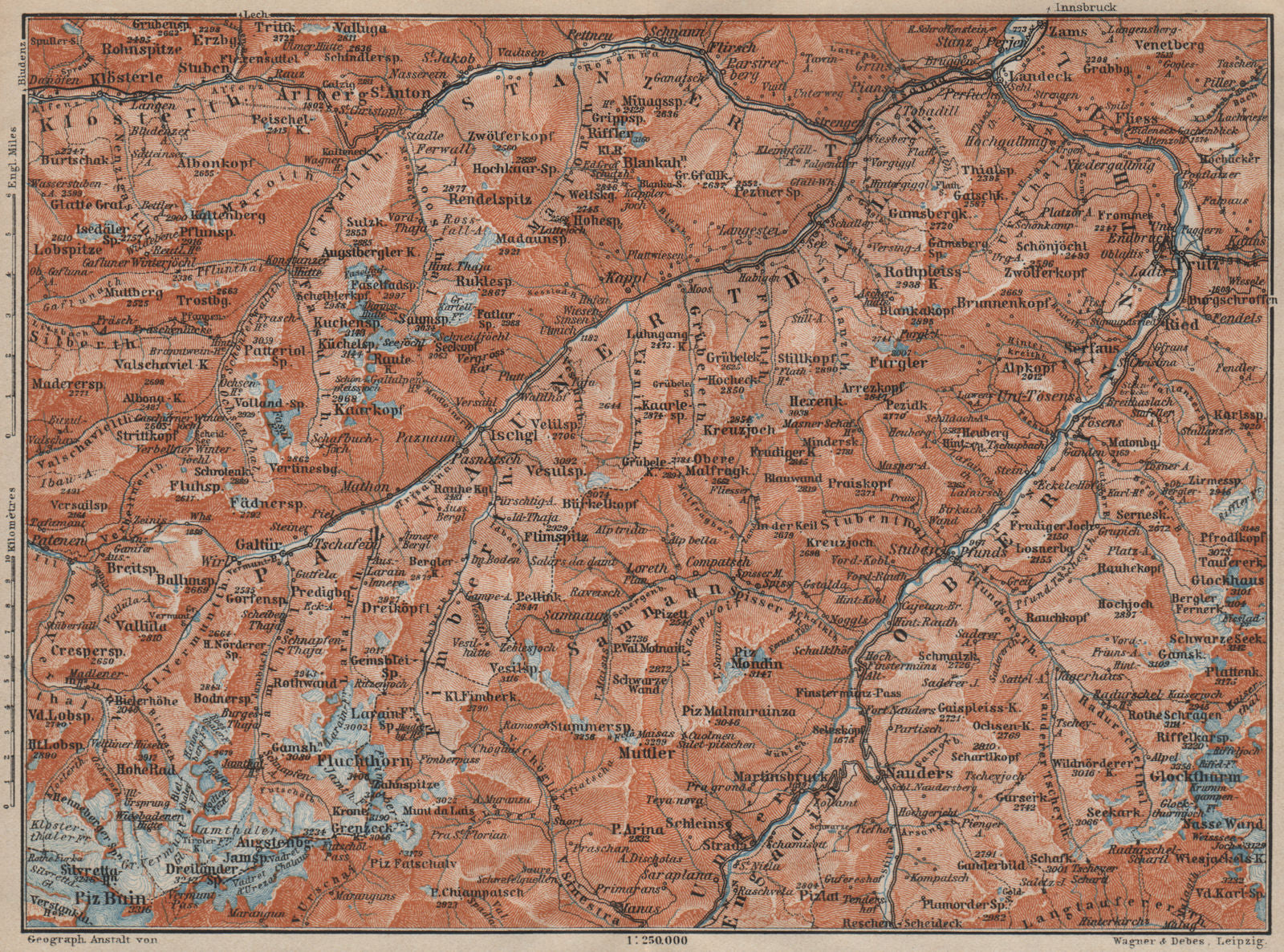 SAMNAUNGRUPPE VERWALLGRUPPE Paznauntal Oberinntal St Anton Ischgl 1911 old map
